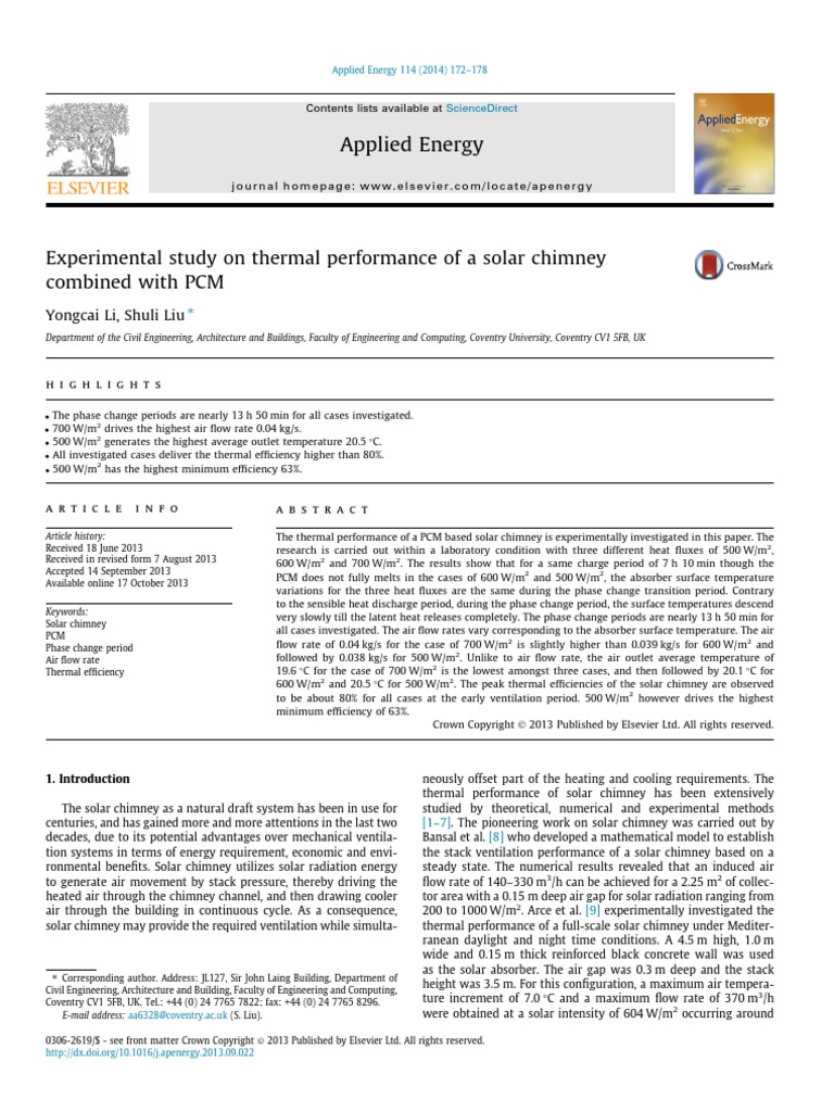 Experimental Study On Thermal Performance of A Solar Chimney Combined ...