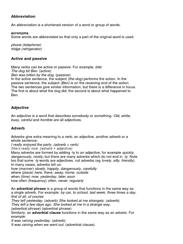 Grammar Glossary Yr 3 and 4 PDF | PDF | Adverb | Plural