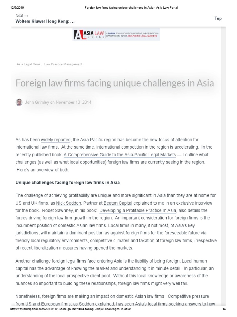 Foreign Law Firms Facing Unique Challenges in Asia - Asia Law Portal ...
