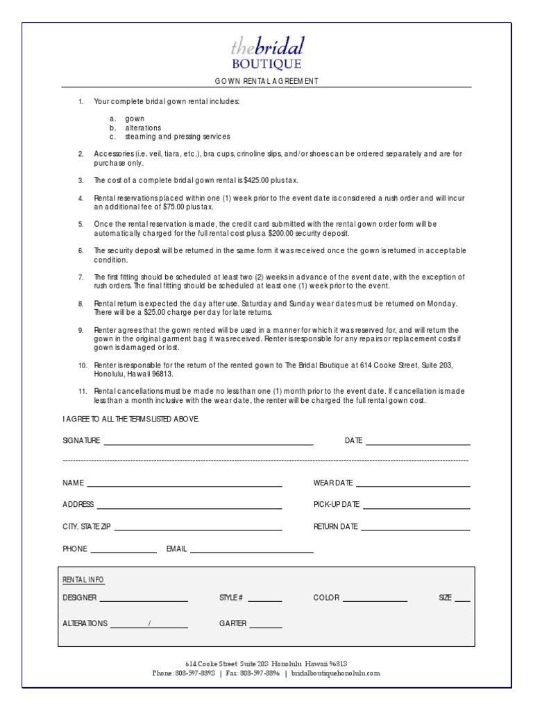 gown rental form | pdf | renting | payments