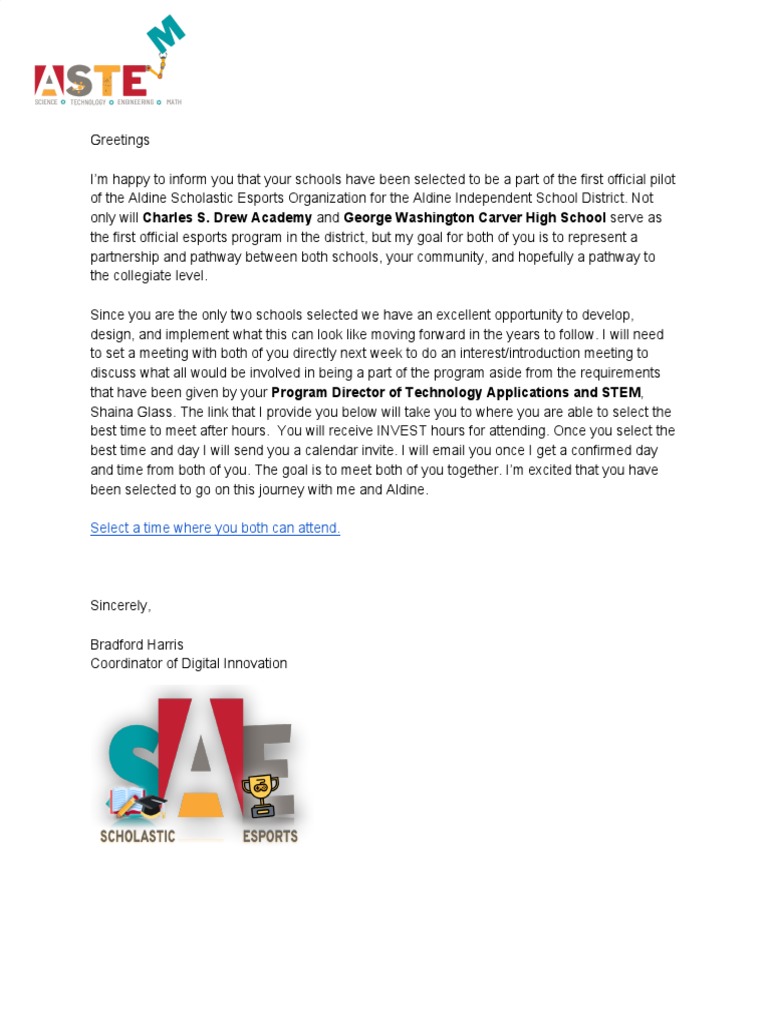 Aldine ISD Esports Pilot Program Launch | PDF | Career & Growth ...
