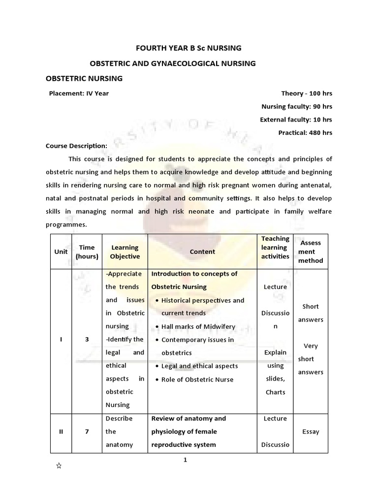 4th Year BSc Nursing OBG Syllabus | PDF | Obstetrics | Childbirth
