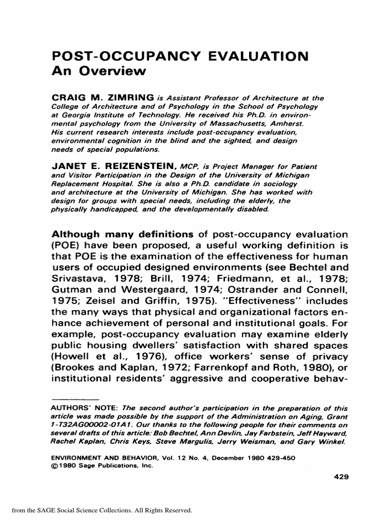 Post-Occupancy Evaluation: An Overview | PDF