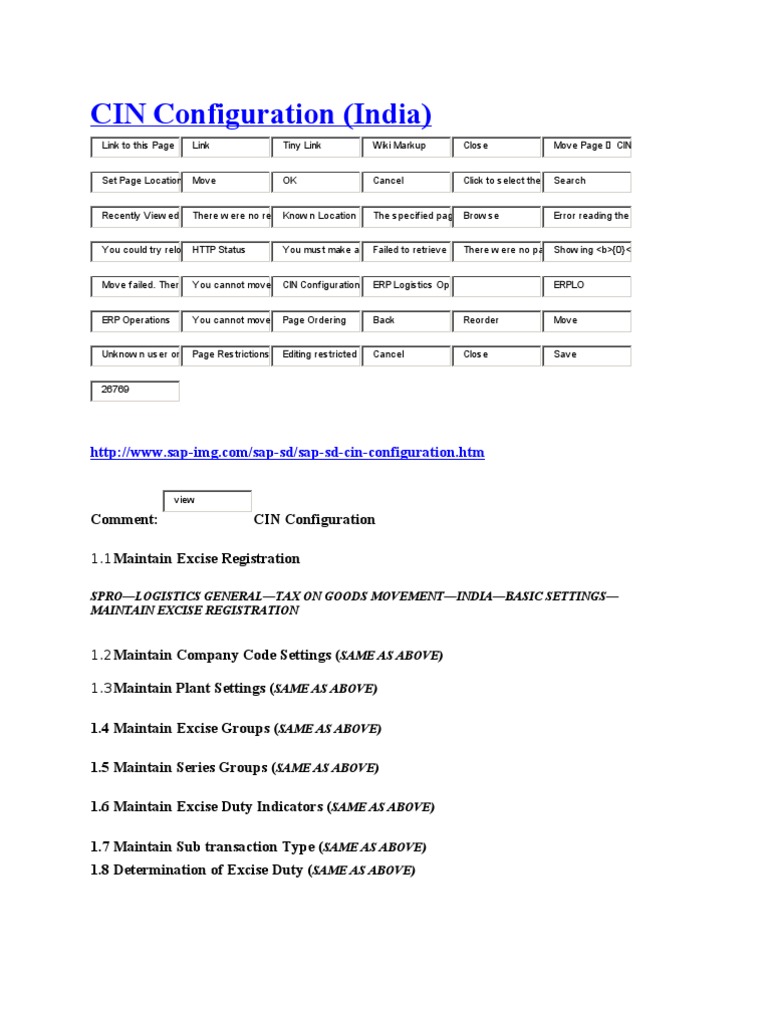CIN Configuration Guide for India | PDF | Excise | Taxation