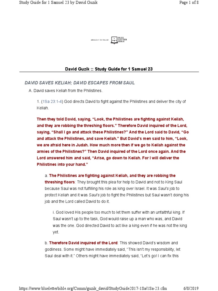 1 Samuel Chapter 23 Summary