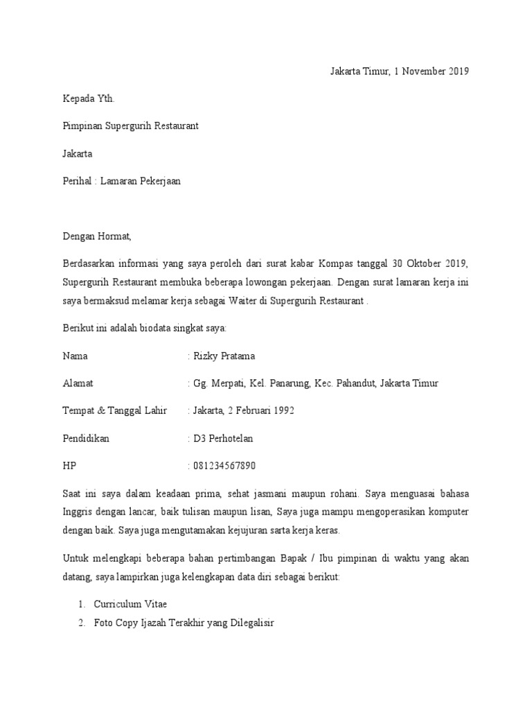 Download 64+ Contoh Surat Surat Lamaran Kerja Cafe Gratis Terbaru