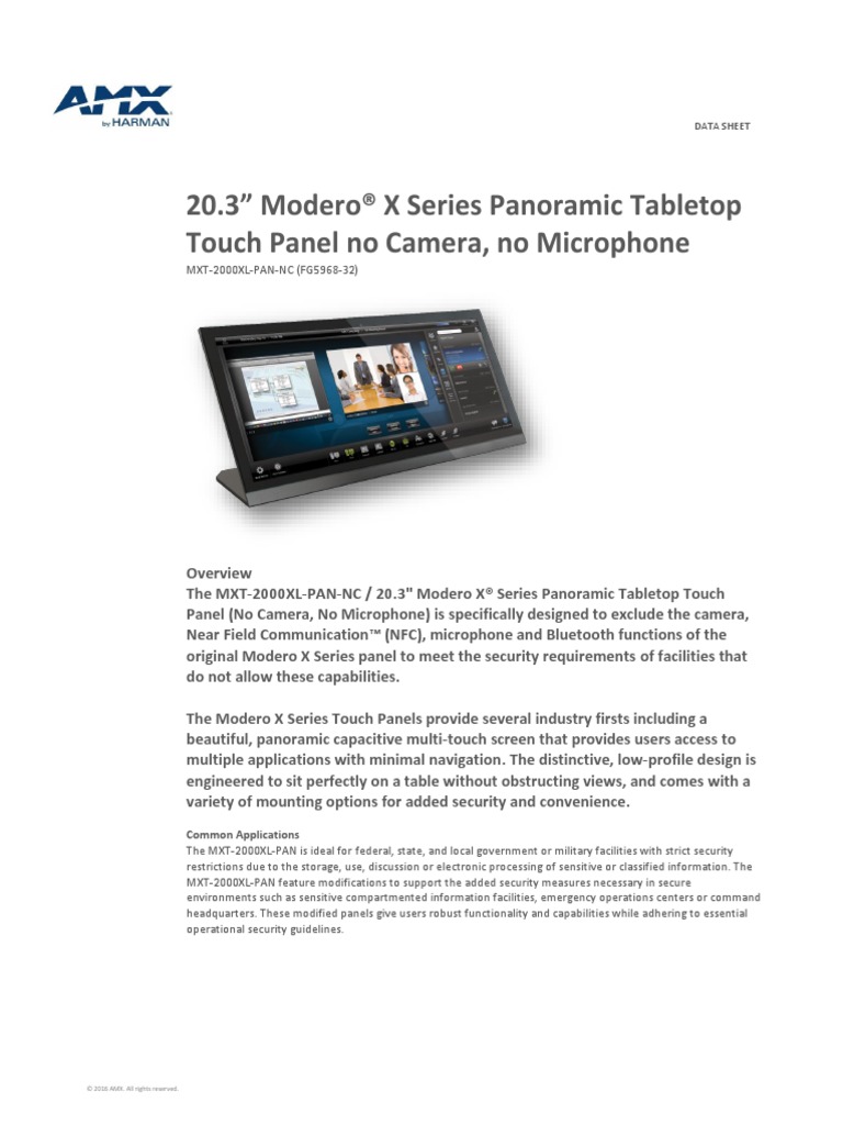 20.3" Modero® X Series Panoramic Tabletop Touch Panel No Camera, No ...