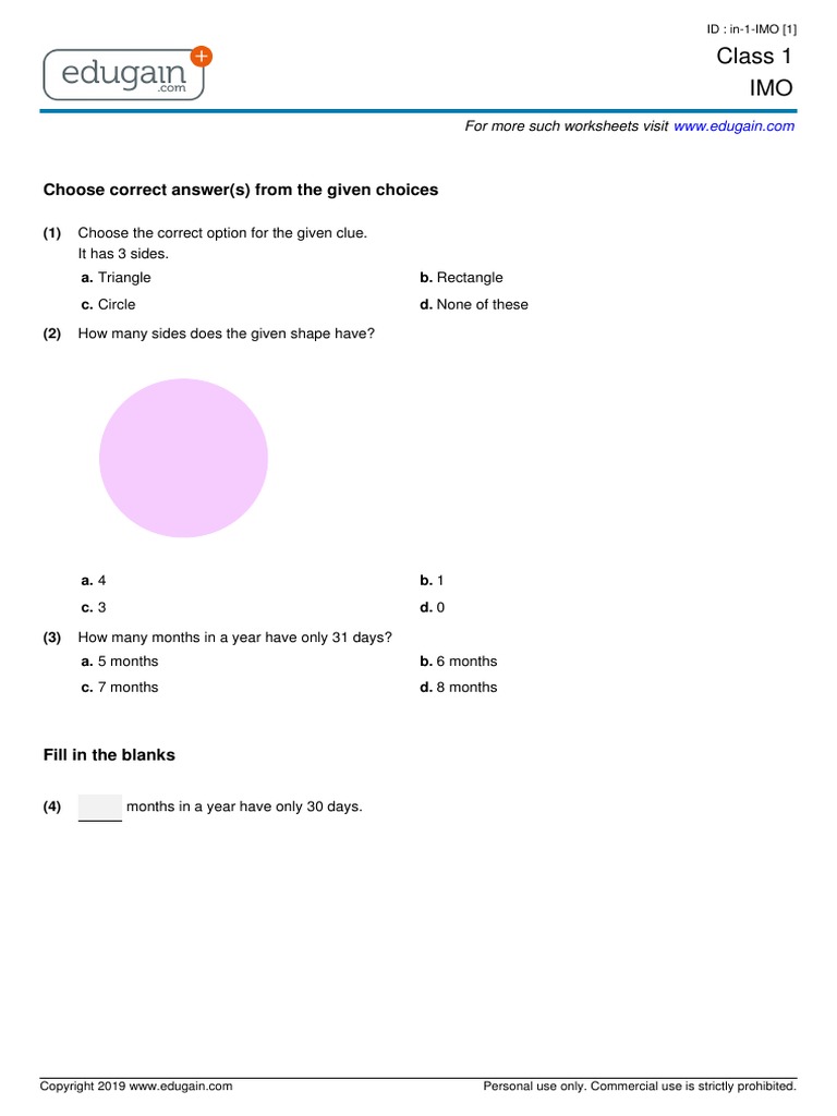 Grade 1 IMO in PDF | PDF | Elementary Mathematics | Geometric Shapes
