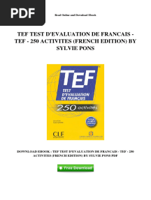 Tef Test Devaluation de Francais Tef 250 Activites French Edition by Sylvie Pons