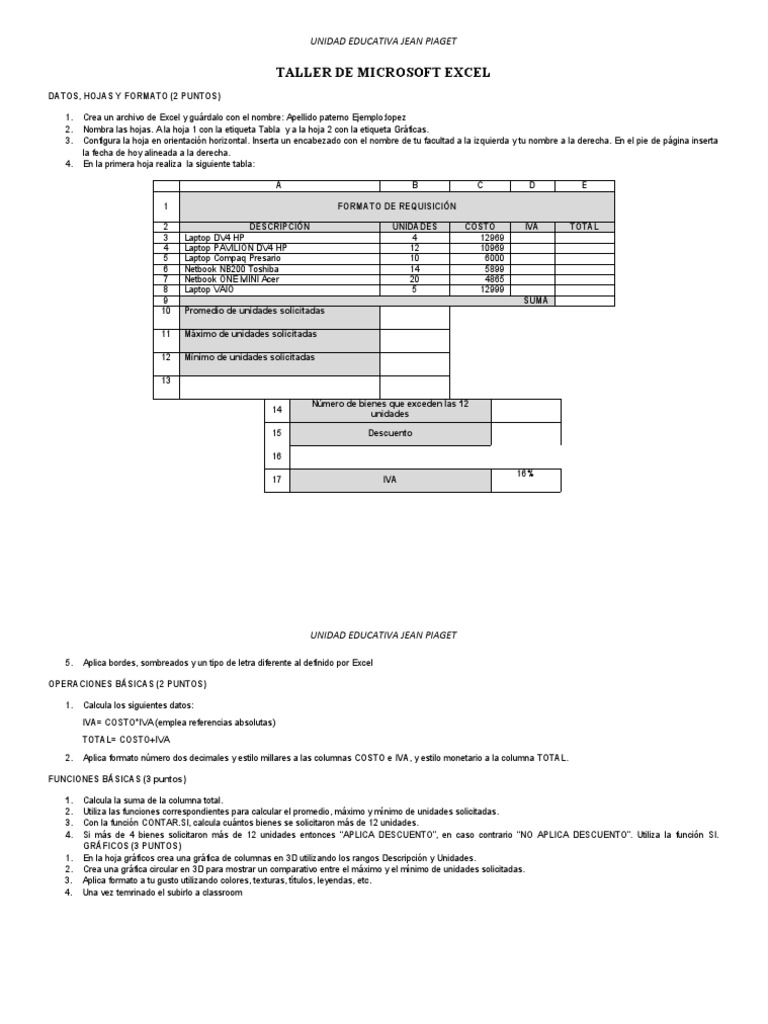 Taller de Excel: Formato y Funciones | PDF | Microsoft Excel | Informática