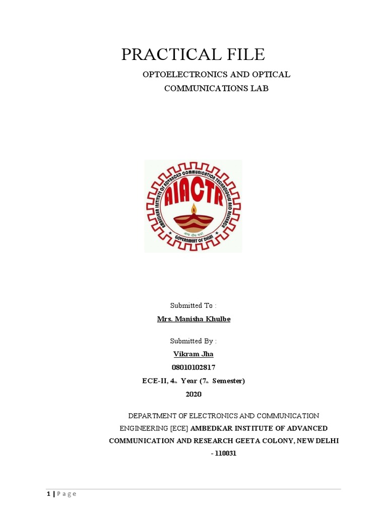 Practical File Optoelectronics and Optical Communications Lab PDF Laser Dispersion (Optics)