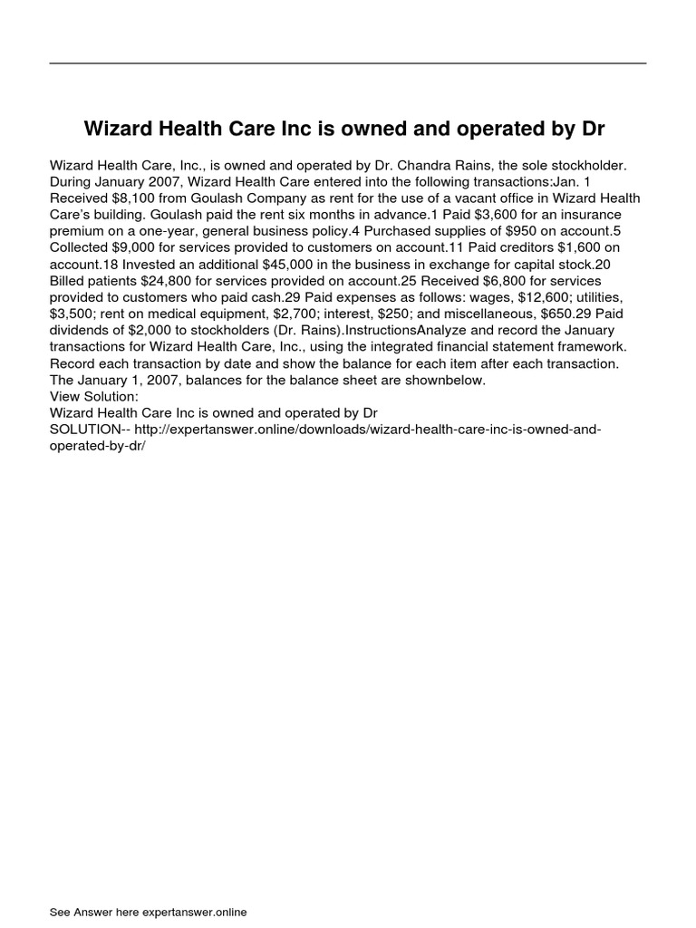 January Transactions for Wizard Health Care | PDF | Finance & Money ...