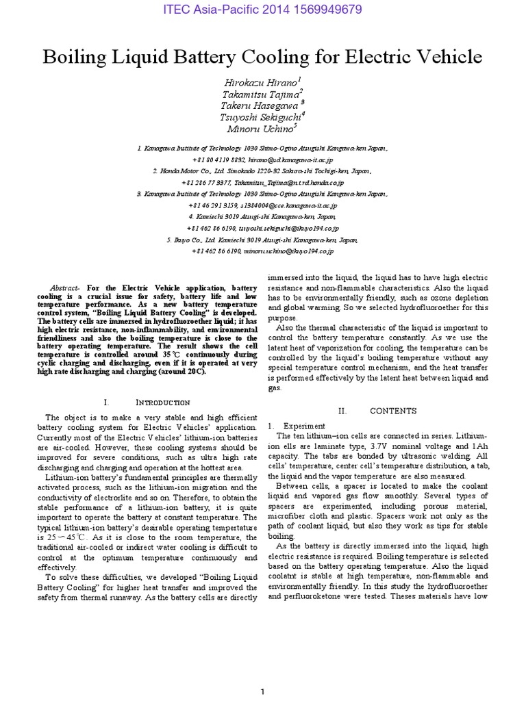 Boiling Liquid Battery Cooling For Electric Vehicle PDF Coolant