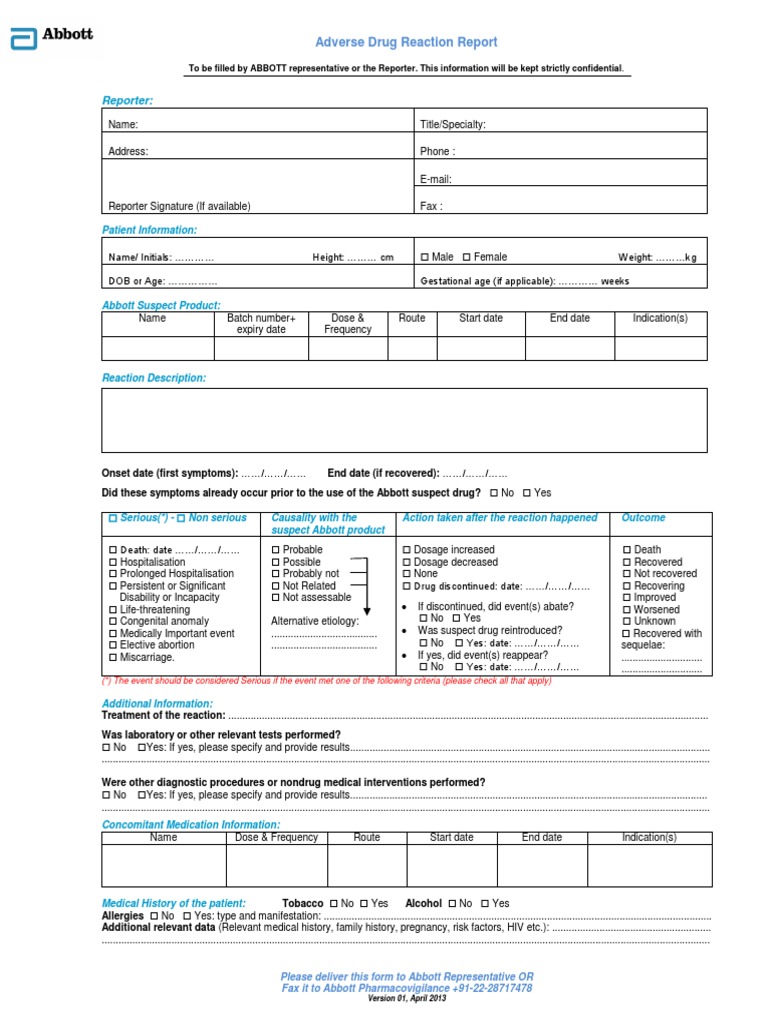 Adverse Drug Reaction Reporting Form | PDF | Science & Mathematics