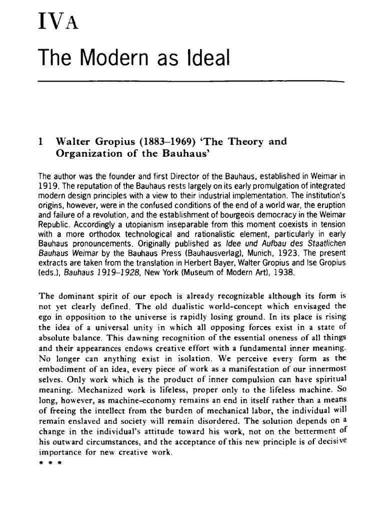 Walter Gropius, Theory and Organization of The Bauhaus PDF Idea Space