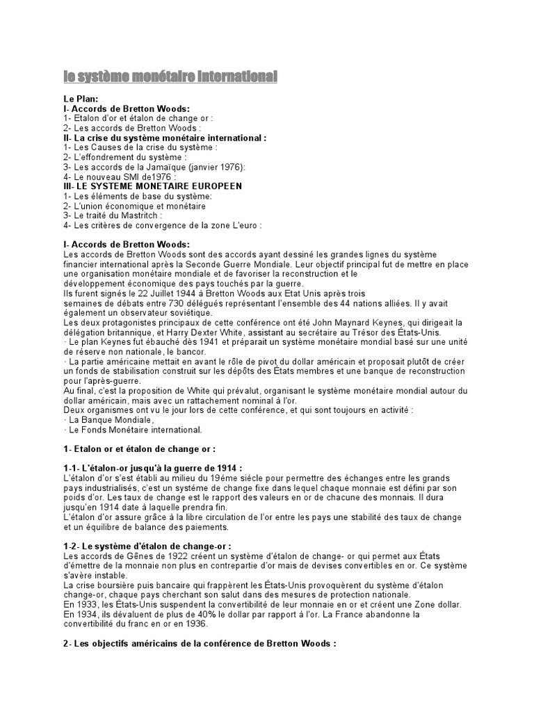 Le Système Monétaire International Management de Projet | PDF | Accords ...