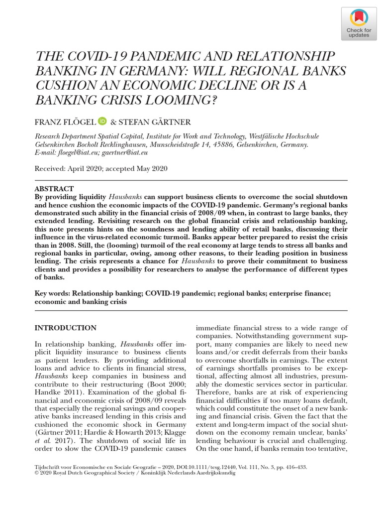 The Covid19 Pandemic and Relationship Banking in Germany Will