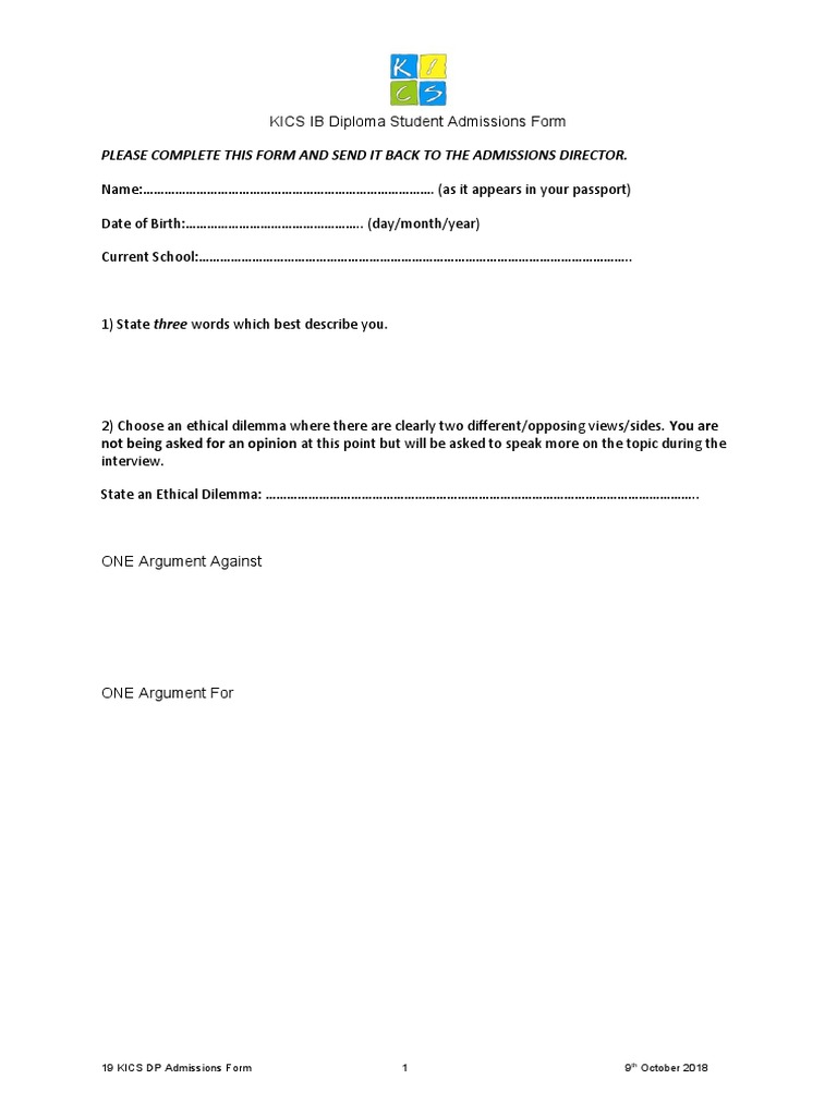 11 KICS IB DP Student Admissions Form | PDF