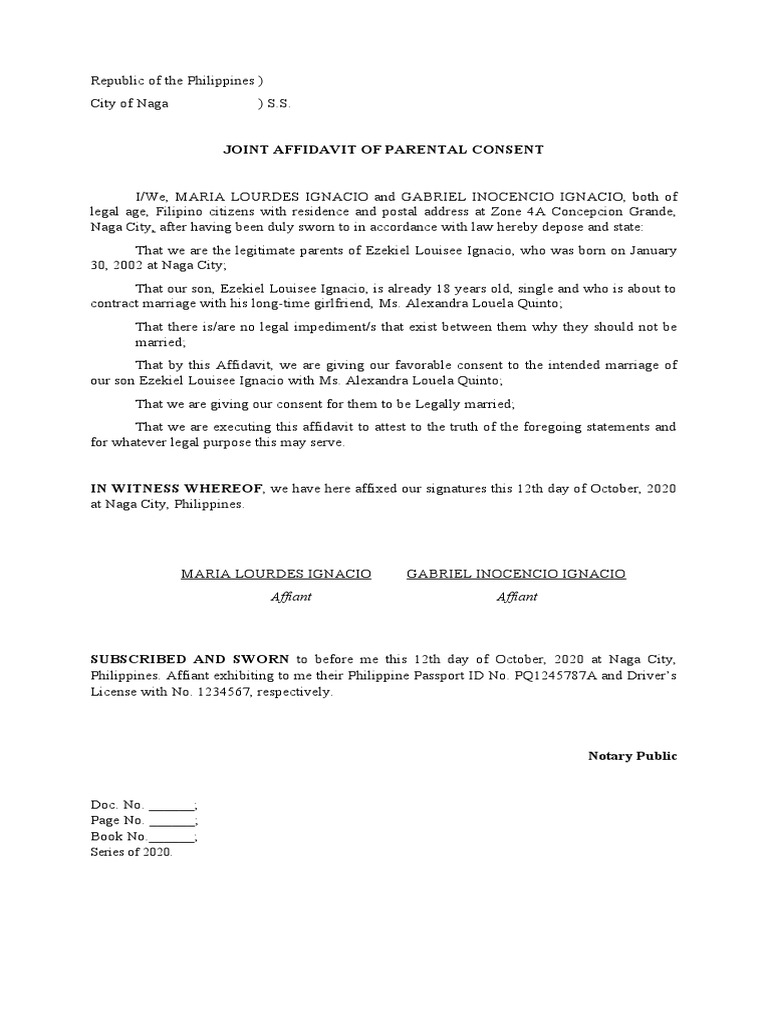 Affidavit of Parental Consent | PDF