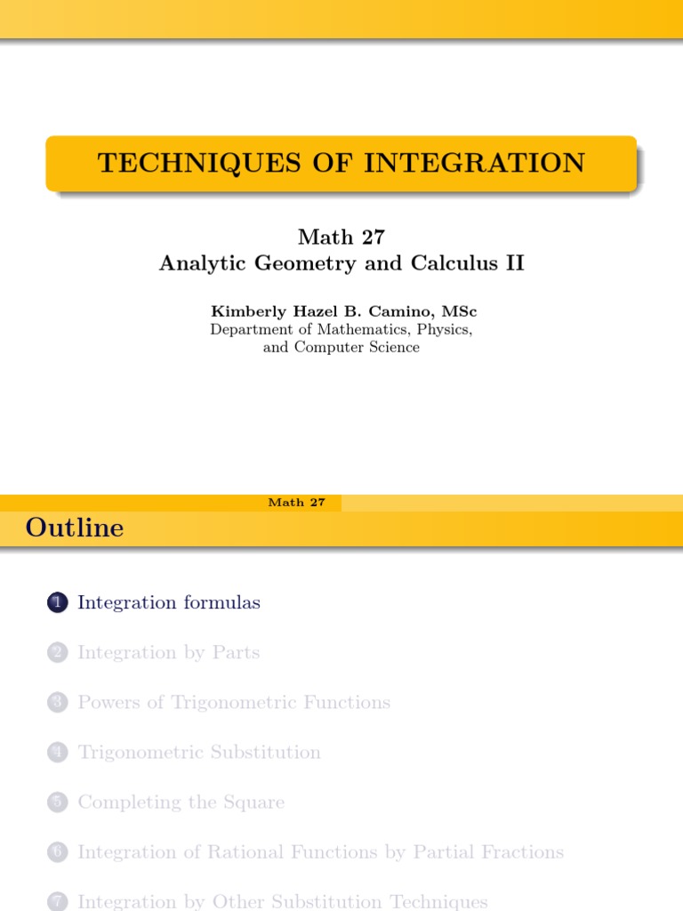 Integration Techniques Overview | PDF | Trigonometric Functions | Integral