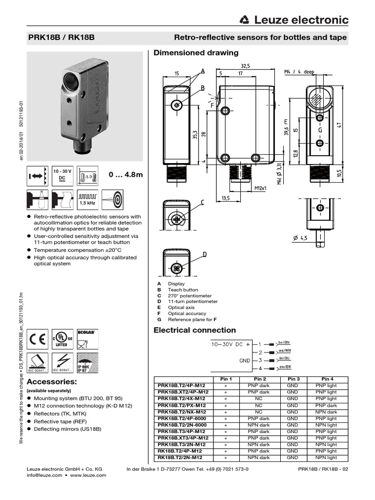 Retro-Reflective Sensors for Bottles | PDF | Sensor | Flashlight