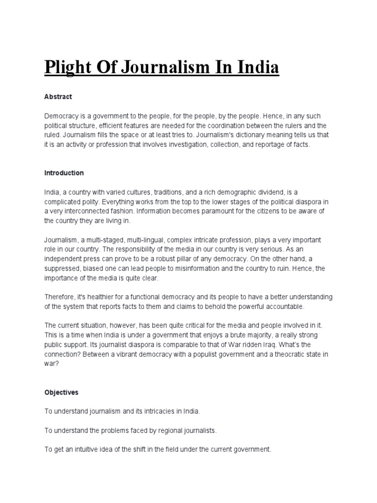 Plight of Journalism in India PDF | PDF | Journalism | Freedom Of The Press