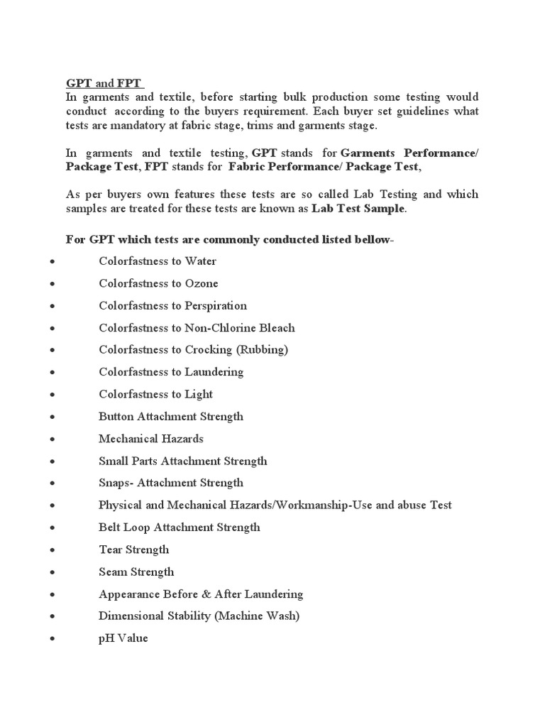 GPT and FPT in Textile Testing | PDF