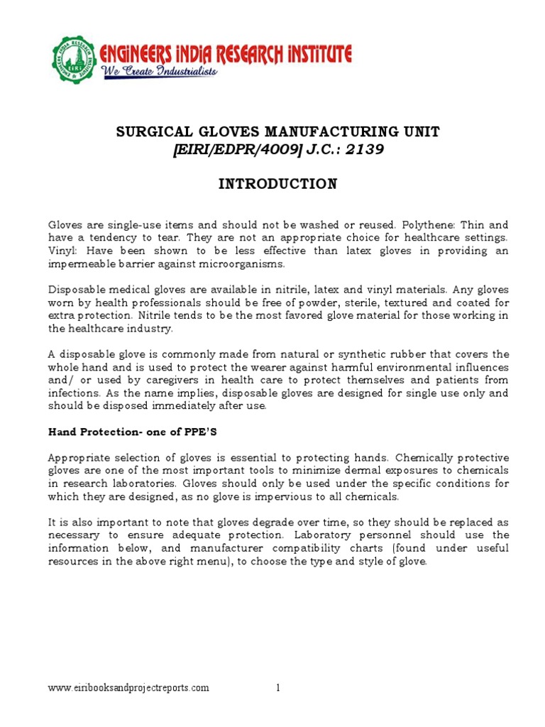 Project Report On Surgical Gloves Manufacturing Unit PDF Natural
