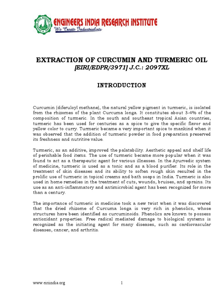 Project Report On Extraction of Curcumin and Turmeric Oil | PDF ...