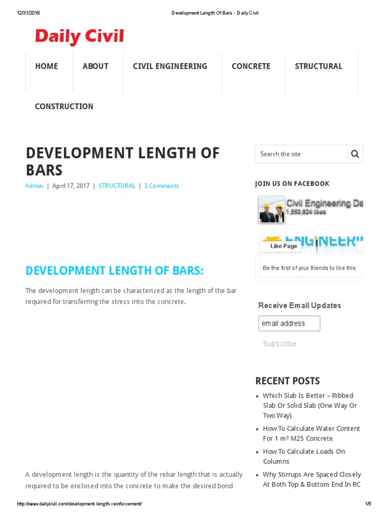 Development Length of Bars - Daily Civil | PDF | Concrete | Beam ...