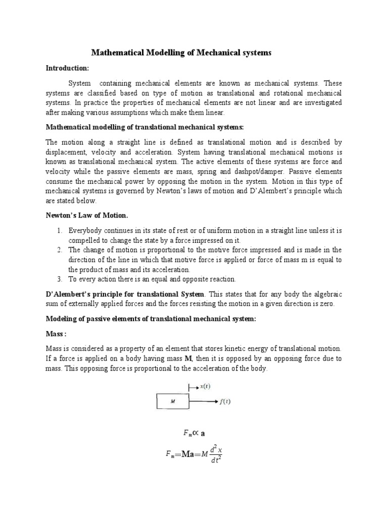 Mathematical Modelling of Mechanical Systems | Download Free PDF ...