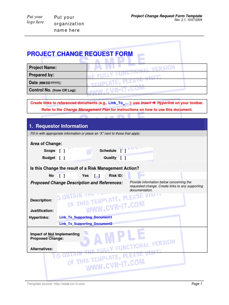 Project Change Request Form Template | PDF | Document | Computing