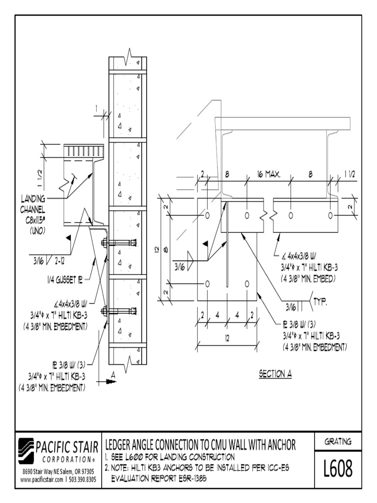 l608 Grating Landing Ledger Angle Connection To Cmu Wall With Anchor