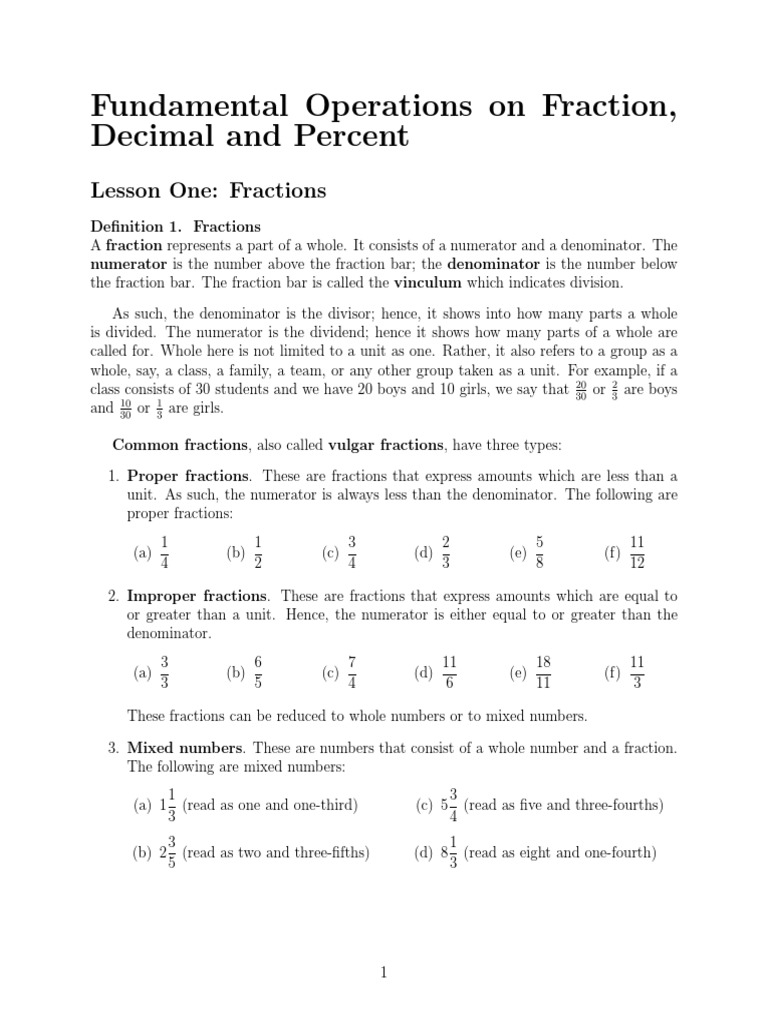 01 Operations On Fractions PDF | PDF | Fraction (Mathematics) | Subtraction
