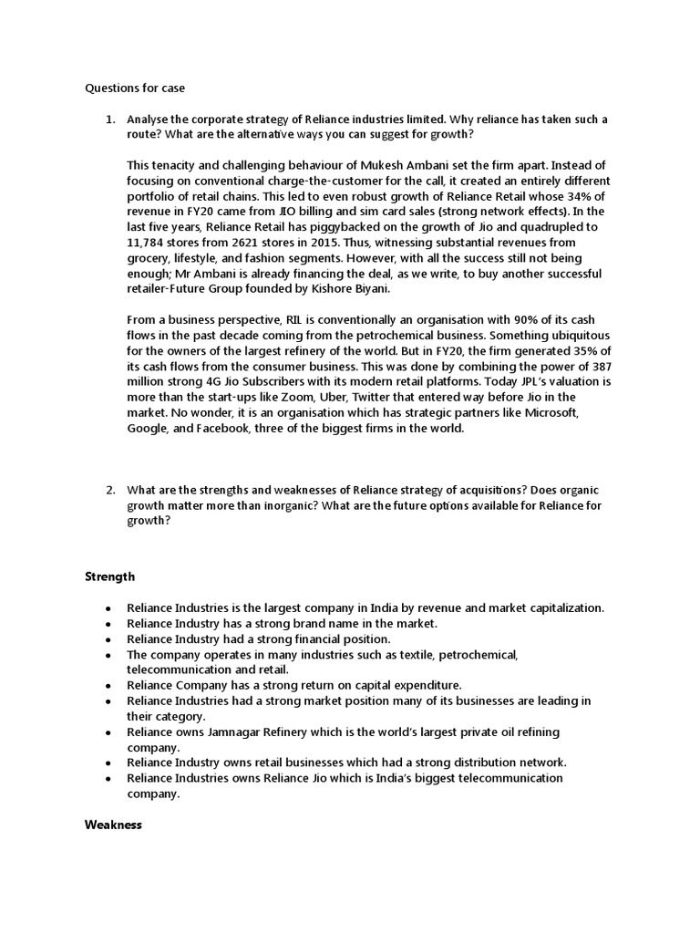 Reliance Case Study Pdf Retail Marketing