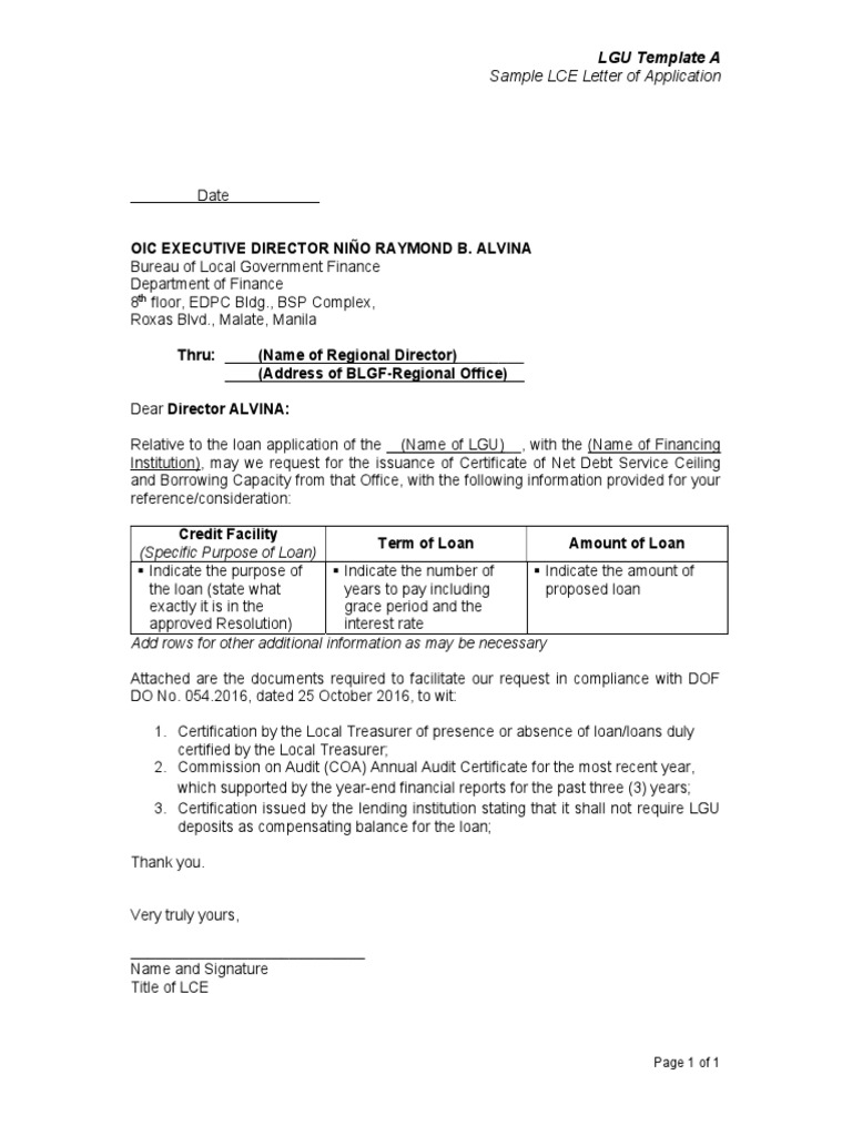 LGU Template A Sample LCE Letter of Application | PDF