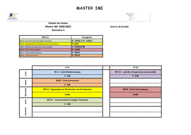 Master IMI 2020-2021: Emploi du temps | PDF | Informatique et ...