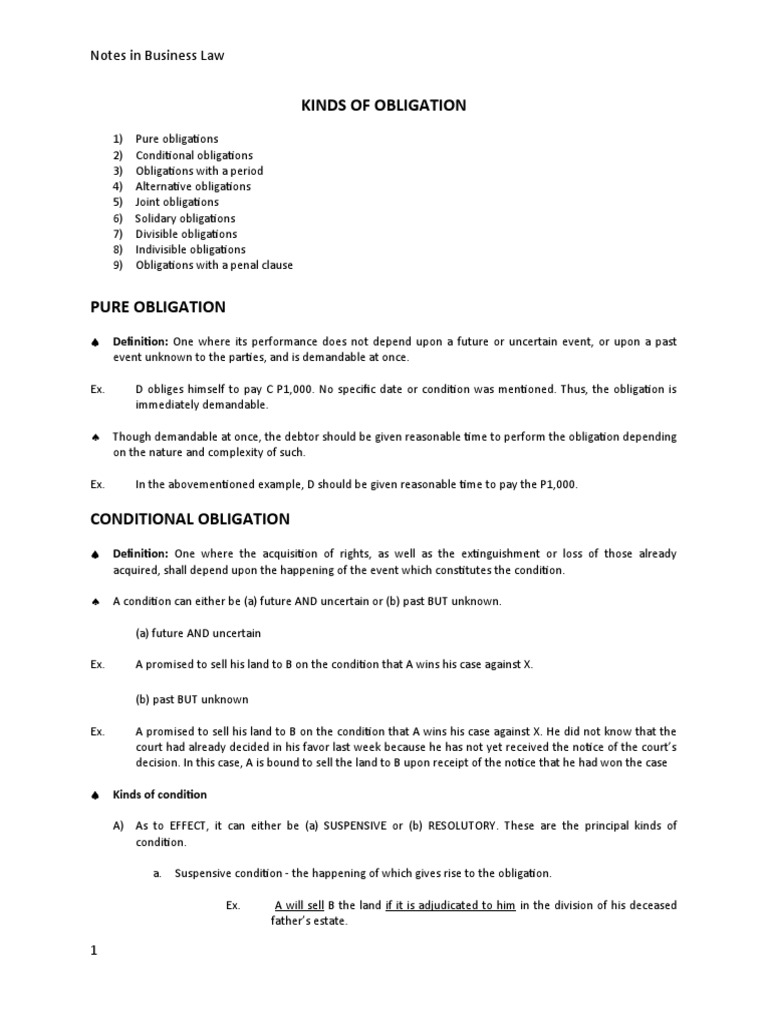 Types of Obligations in Business Law | PDF | Law Of Obligations | Guarantee