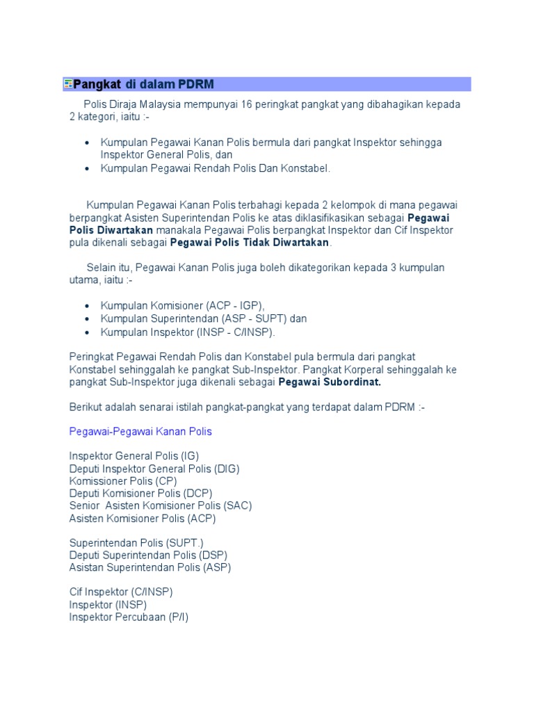 Pangkat Di Dalam Pdrm Pdf