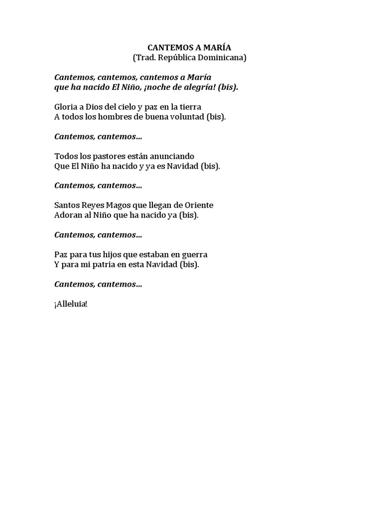 Cantemos a María: Letra y Villancico | PDF