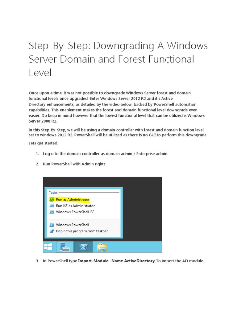 Downgrading Windows Server Functional Levels | PDF