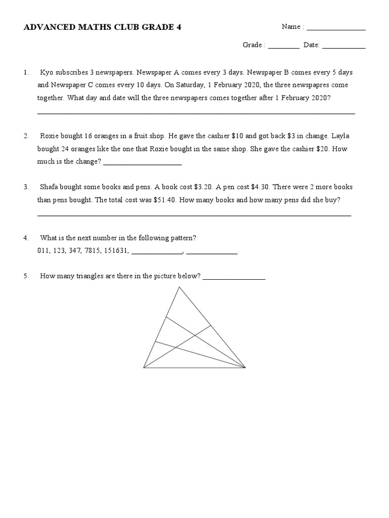 Advanced Maths Club Grade 4 | PDF