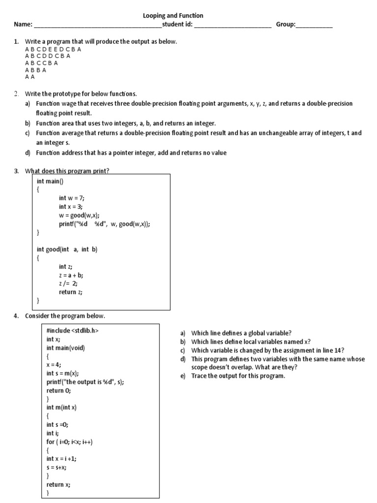 Exercise Repetition and Function | PDF | Subroutine | Parameter ...