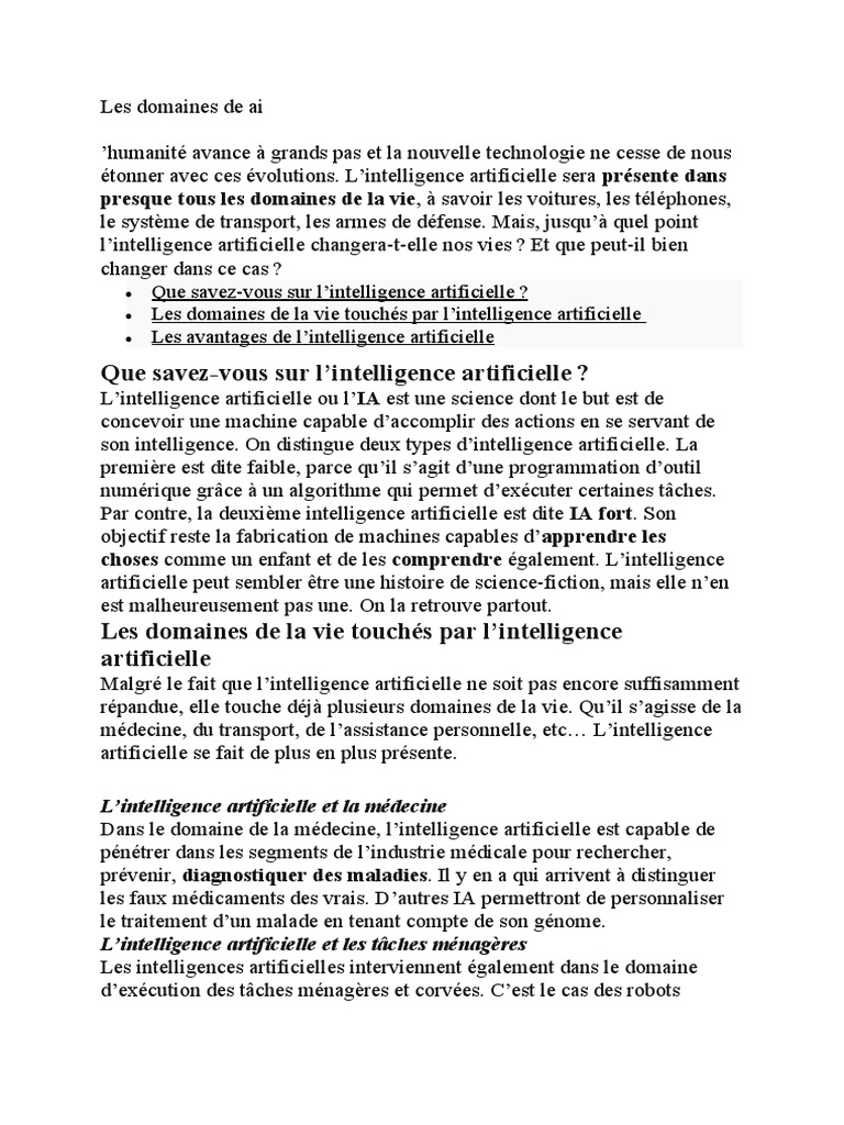 Les Domaines de Ai | PDF | Intelligence artificielle | Intelligence (IA ...
