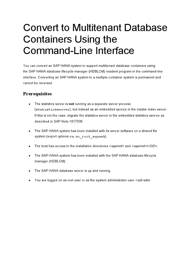 Convert To Multitenant Database Containers Using The Command-Line ...