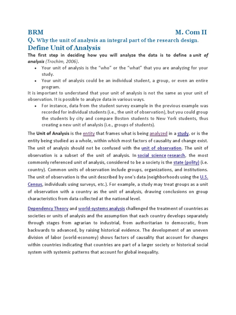 Define Unit of Analysis BRM | PDF | Observation | Science