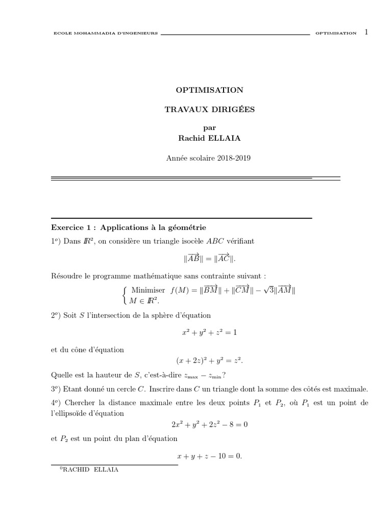 Optimisation en géométrie par Rachid Ellaia | PDF | Extremum ...