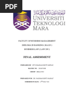 Final Assessment: Faculty of Business Management Diploma in Banking (Ba119) Business Law (Law 299)