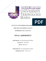 Final Assessment: Faculty of Business Management Diploma in Banking (Ba119) Business Law (Law 299)