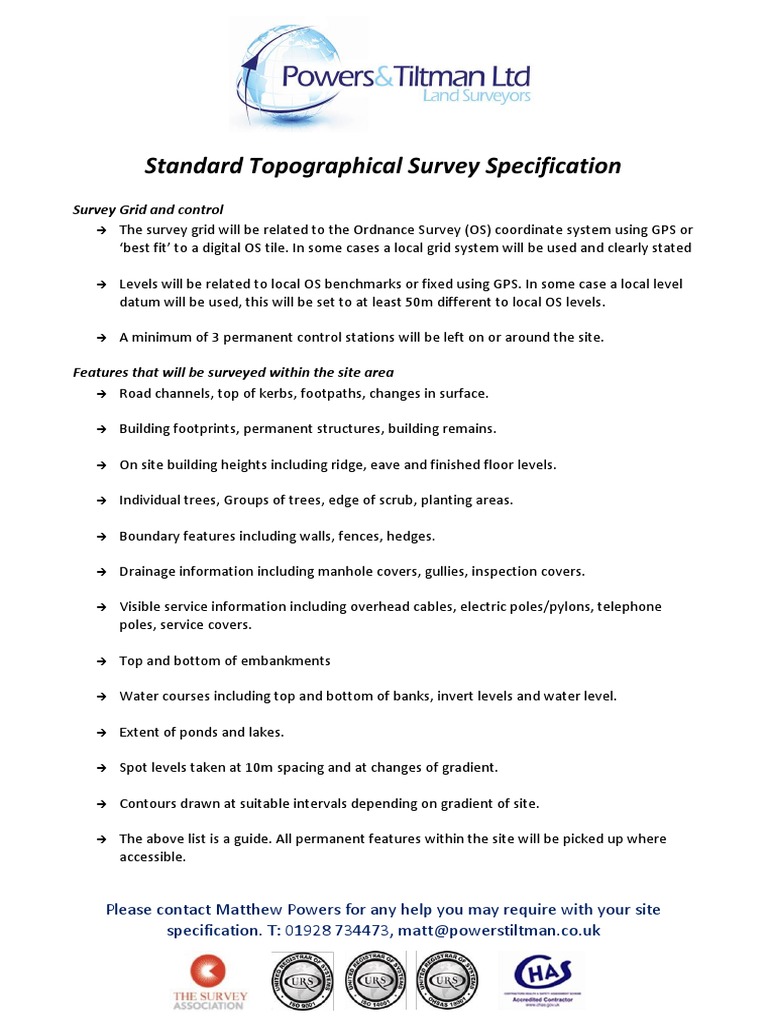 Powers & Tiltmans Survey Specifications | PDF | Surveying | Topography
